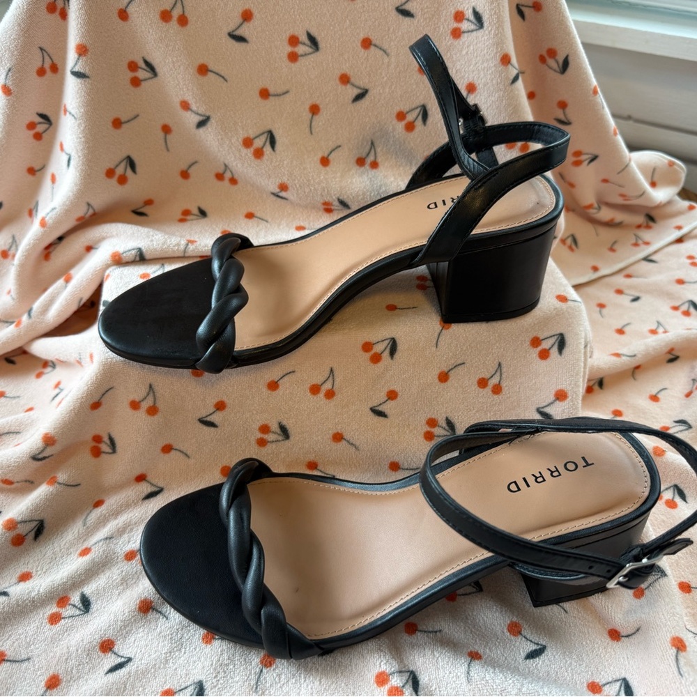 torrid Black Braided Strap Block Heel Sandals